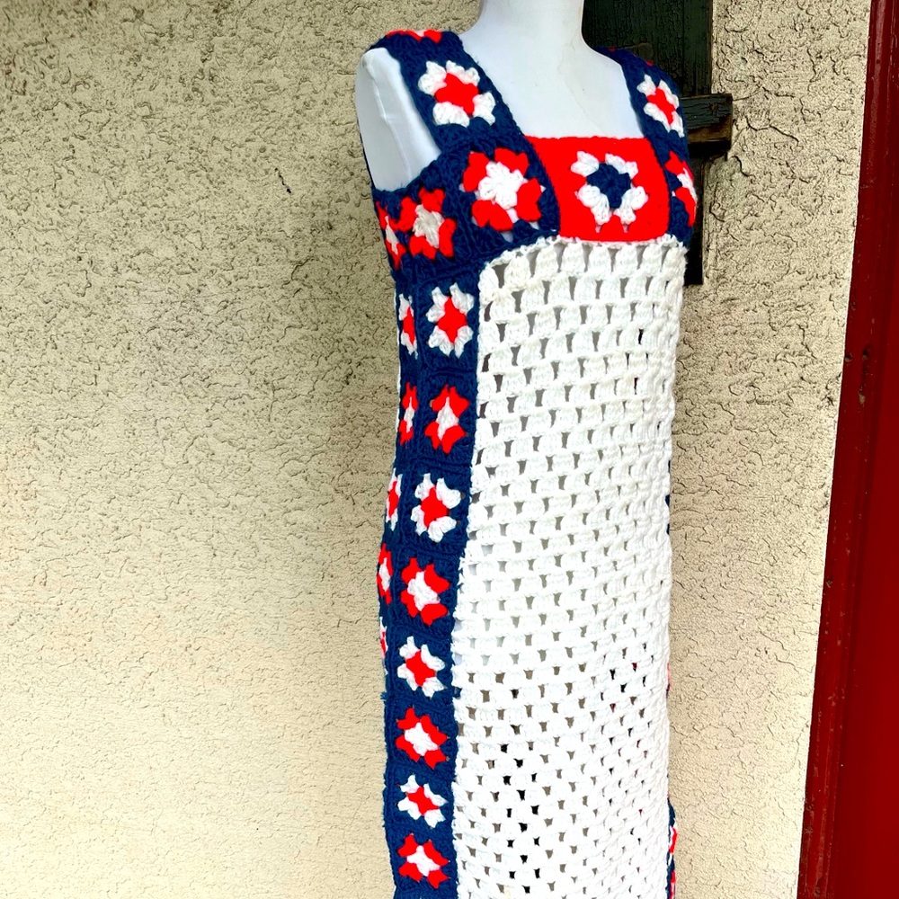 Red, White, Blue Crocheted Dress | Patriotic | Size Small